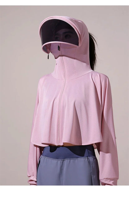 Sun Protection Clothes For Women 2025 New Summer Thin Ice Silk Breathable Bicycle Bike Protection Clothes With Cap UV Protection