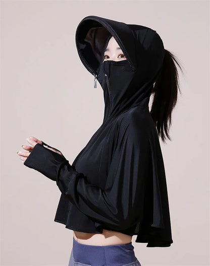 Sun Protection Clothes For Women 2025 New Summer Thin Ice Silk Breathable Bicycle Bike Protection Clothes With Cap UV Protection