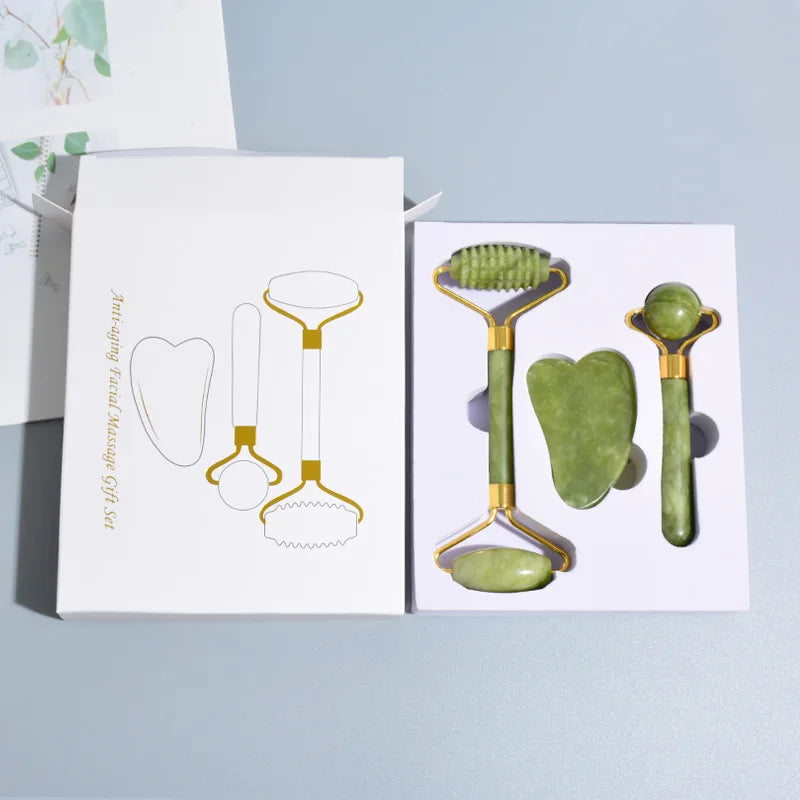 Natural Jade Roller Massager for Face Body Back Foot Massage Roller Facial Liftting Anti-wrinkle Double-end Gua Sha Jade Stone