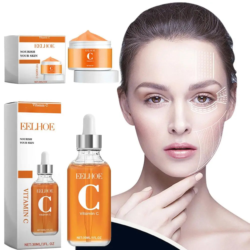 Vitamin C Serum & Vitamin C Cream for Face, Daily Moisturizing Series Hydrate & Plump Skin Care Brightening Serum Even Skin Tone