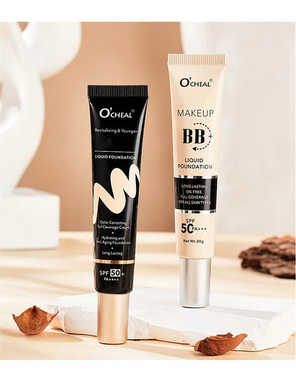 BB Cream Full Cover Face Base Liquid Foundation Makeup Waterproof Long Lasting Facial Concealer Whitening Cream Korean Make Up