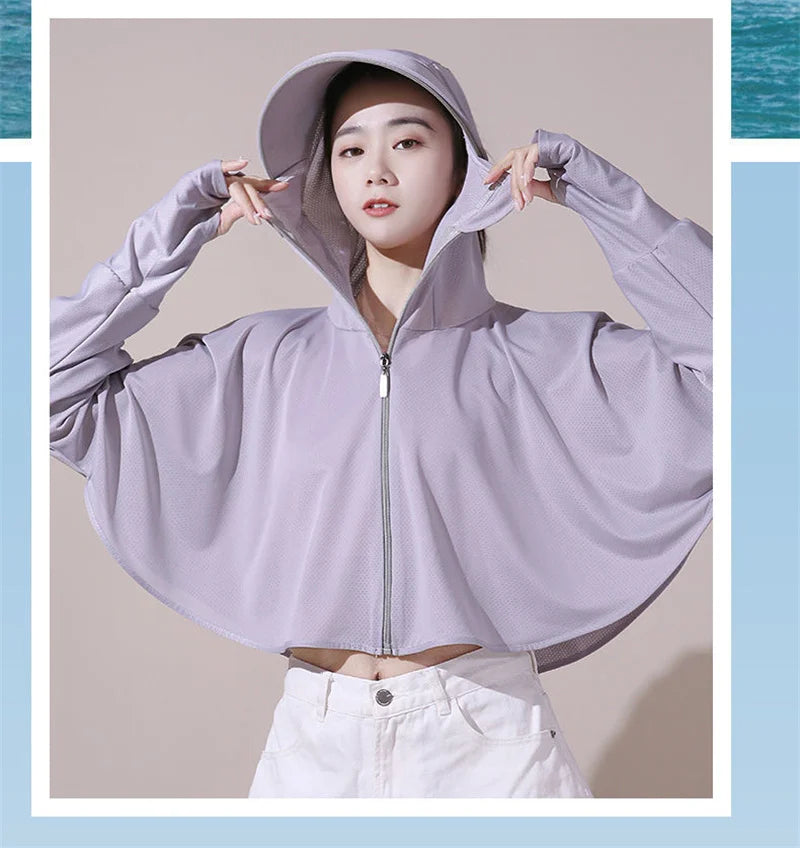 Sun Protection Clothes For Women 2025 New Summer Thin Ice Silk Breathable Bicycle Bike Protection Clothes With Cap UV Protection