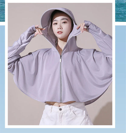 Sun Protection Clothes For Women 2025 New Summer Thin Ice Silk Breathable Bicycle Bike Protection Clothes With Cap UV Protection